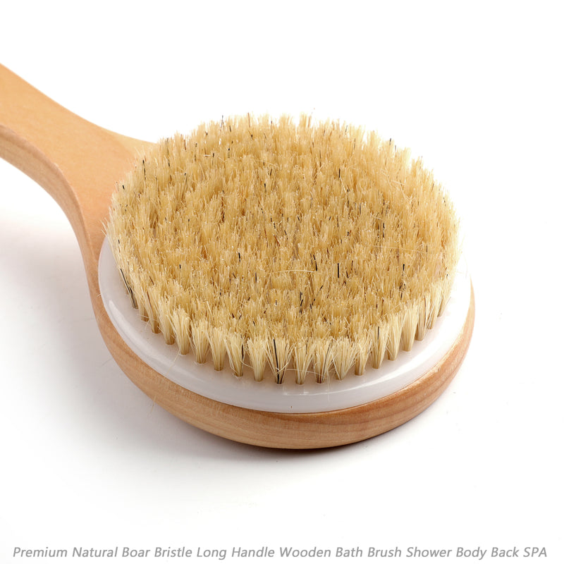 Bath Brush Shower Body Back SPA Premium Natural Boar Bristle Long Handle Wooden
