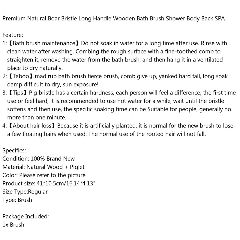 Bath Brush Shower Body Back SPA Premium Natural Boar Bristle Long Handle Wooden