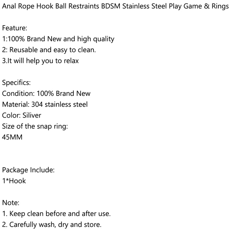 Stainless Steel Play Game & Rings Anal Rope Hook Ball Restraints BDSM