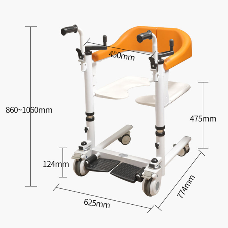 Transfer Lift Wheelchair with 180 Split Seat and Integrated Bedpan 440 lb Capacity