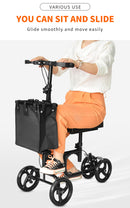 Foldable Knee Scooter Steerable Leg Walker W/Basket Adjusted Height Walking Aid