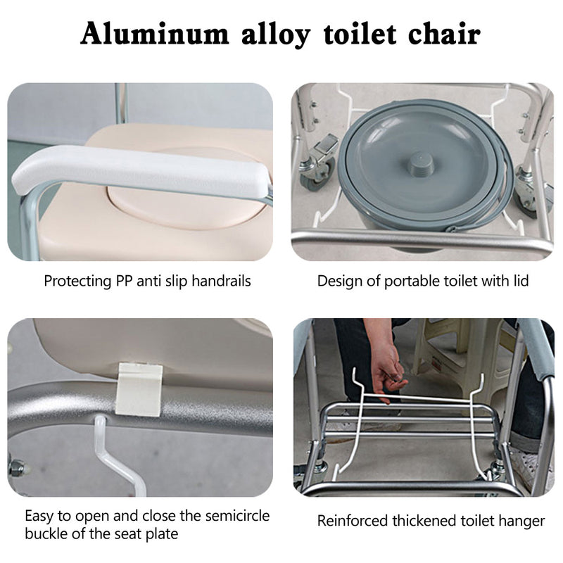 Multifunction Wheeled Mobile Toilet Commode Shower Chair Wheelchair For Elderly