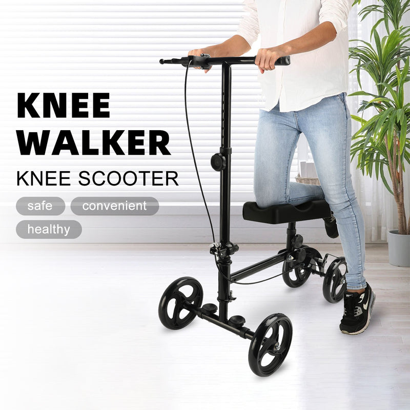 Foldable Knee Scooter Steerable Leg Walker W/Basket Adjusted Height Walking Aid