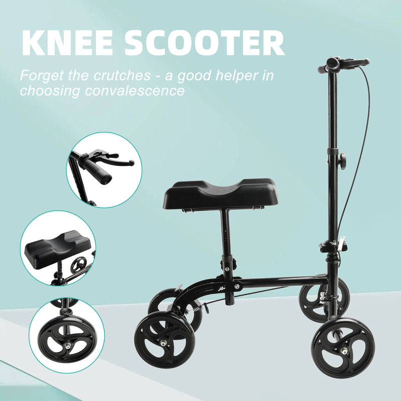 Foldable Knee Scooter Steerable Leg Walker W/Basket Adjusted Height Walking Aid