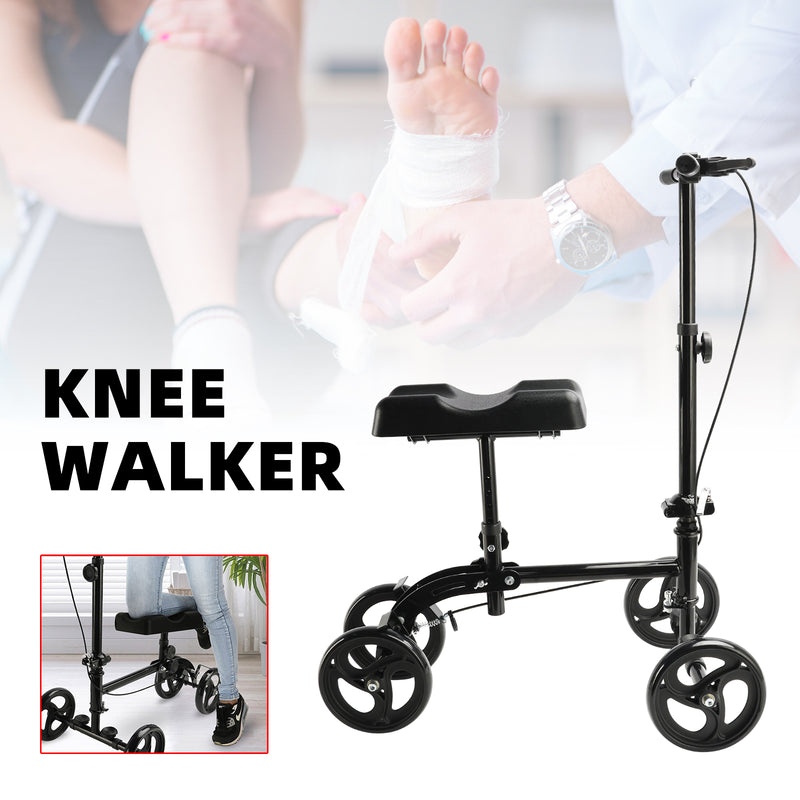 Foldable Knee Scooter Steerable Leg Walker W/Basket Adjusted Height Walking Aid