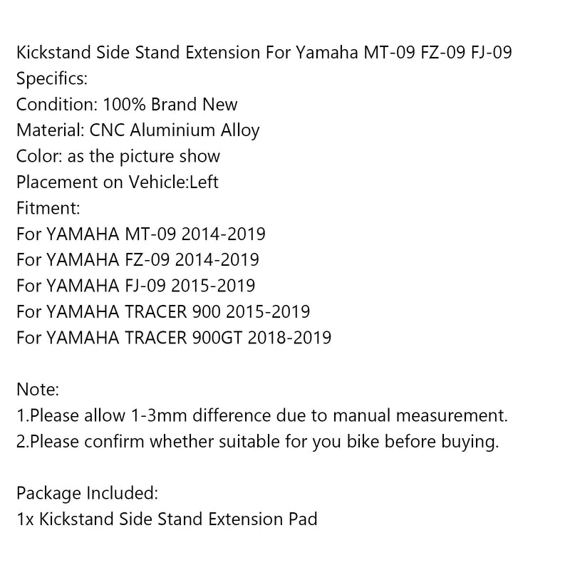 Side Stand Kickstand Enlarger Plate For YAMAHA MT09 FZ09 FJ09 TRACER 900 15-19 Generic