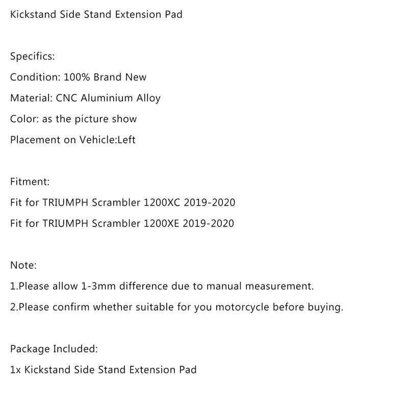 2019-2020 TRIUMPH Scrambler 1200XC 1200XE Kickstand Sidestand Plate Pad