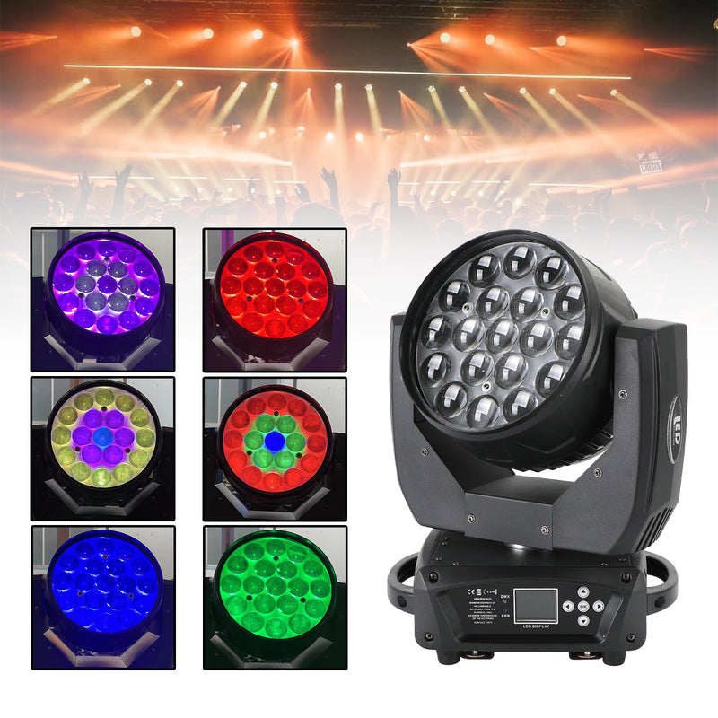 2PCS DMX 19x15W RGBW 4in1 LED Wash Zoom Moving Head Beam Light DJ Party Stage Light