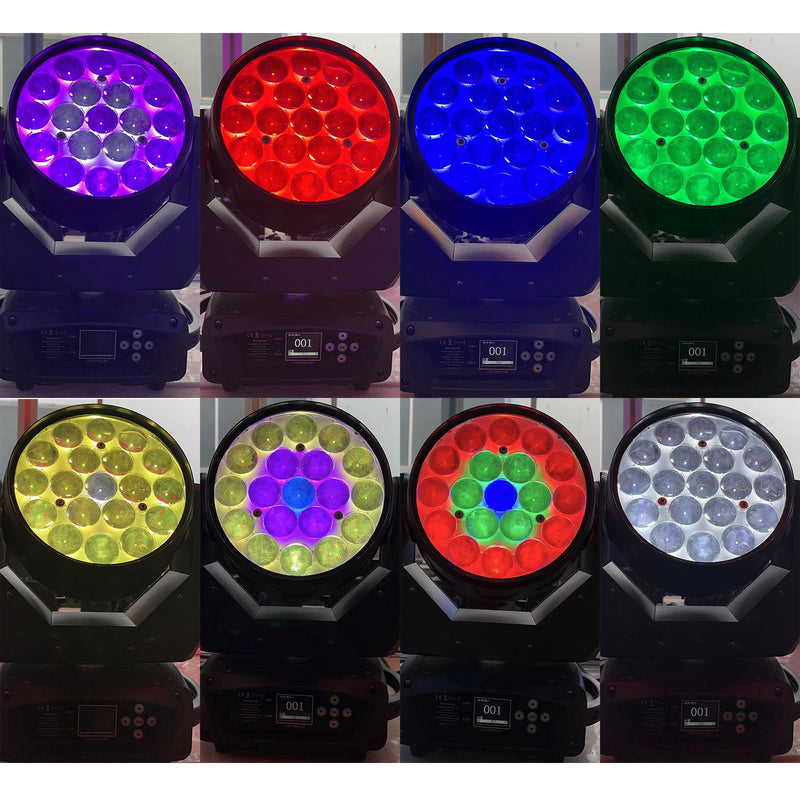2PCS DMX 19x15W RGBW 4in1 LED Wash Zoom Moving Head Beam Light DJ Party Stage Light