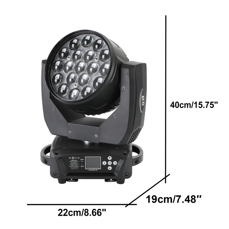 2PCS DMX 19x15W RGBW 4in1 LED Wash Zoom Moving Head Beam Light DJ Party Stage Light