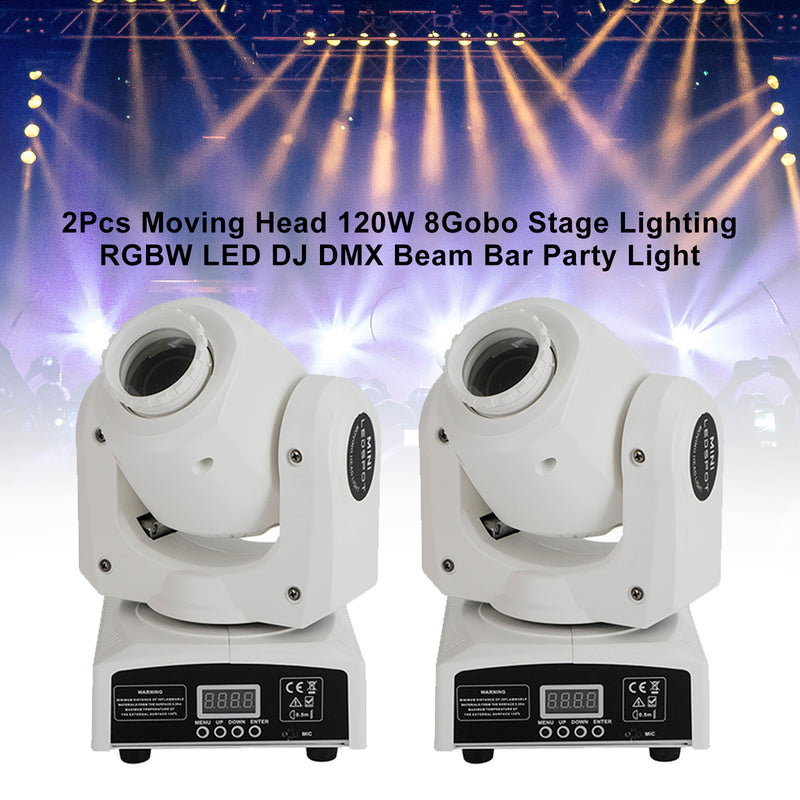 2 Moving Head 120W 8Gobo Stage Lighting RGBW LED DJ DMX Beam Bar Party Light
