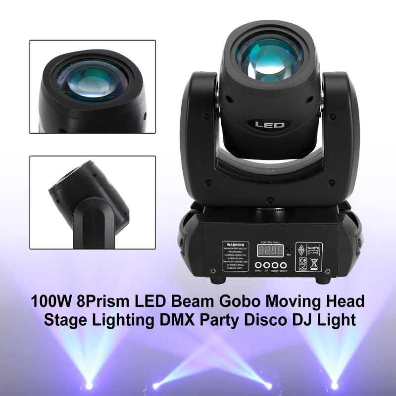 Party Disco DJ Light 100W 8Prism LED Beam Gobo Moving Head Stage Lighting DMX
