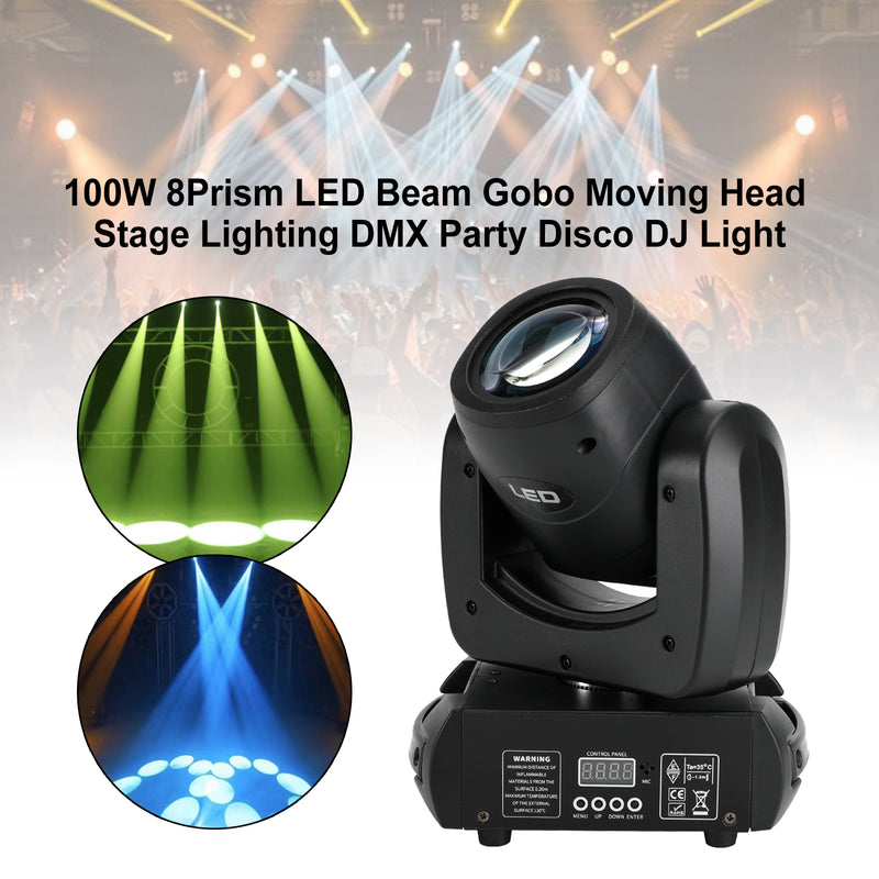 Party Disco DJ Light 100W 8Prism LED Beam Gobo Moving Head Stage Lighting DMX