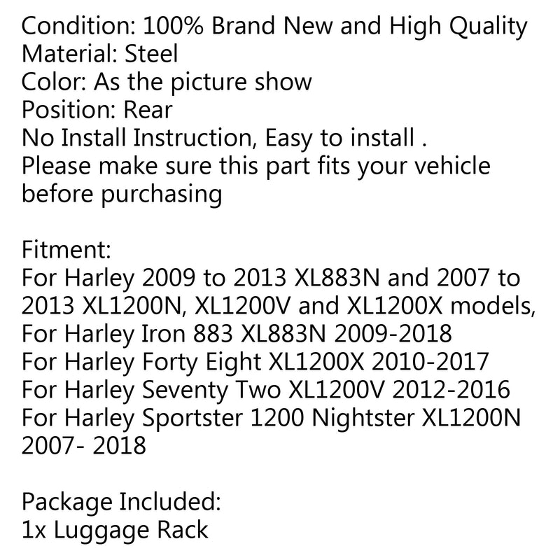 Luggage Shelf Frame Rack For Harley Sportster XL883N 09-18 XL1200 N/V/X 07-18 Generic