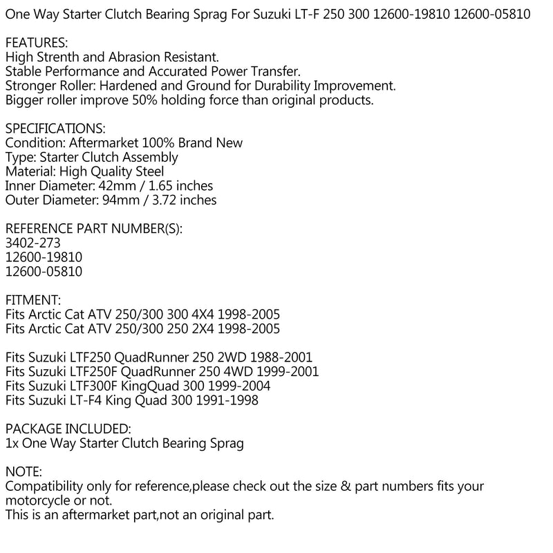 One Way Starter Clutch Bearing Sprag for Arctic Cat 250 300 ATV 98-05 3402-273 Generic