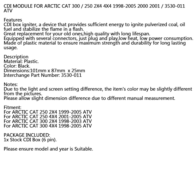 CDI MODULE FOR ARCTIC CAT 300 / 250 2X4 4X4 1998-2005 2000 2001 / 3530-011 ATV Generic