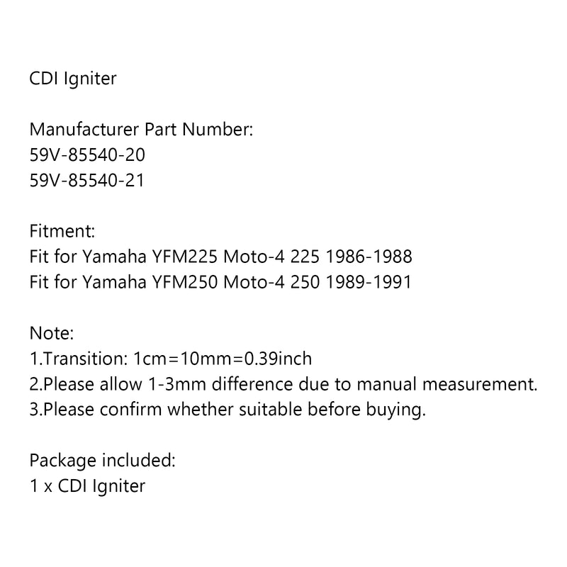 CDI Igniter 59V-85540-20 fit for Yamaha YFM225 Moto-4 86-88 YFM250 Moto-4 89-91 Generic