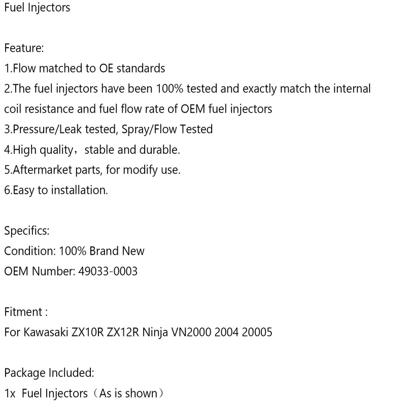 Fuel Injector 49033-0003 OEM For 2004 20005 Kawasaki ZX10R ZX12R Ninja VN2000 Generic