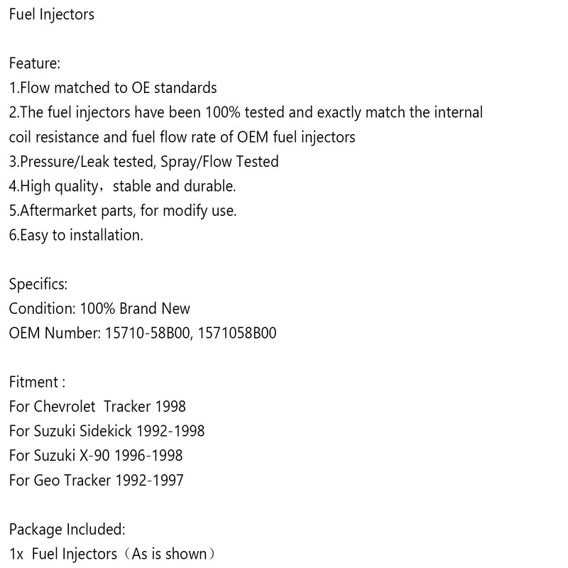 15710-58B00 Fuel Injectors For Suzuki Sidekick Tracker X-90 1.6L INP-470 Generic