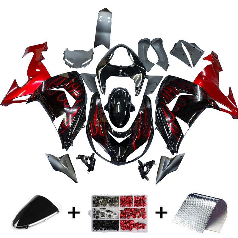 Red Flames Injection Fairing Kit Plastic Fit for Kawasaki ZX10R 2006 2007 Generic