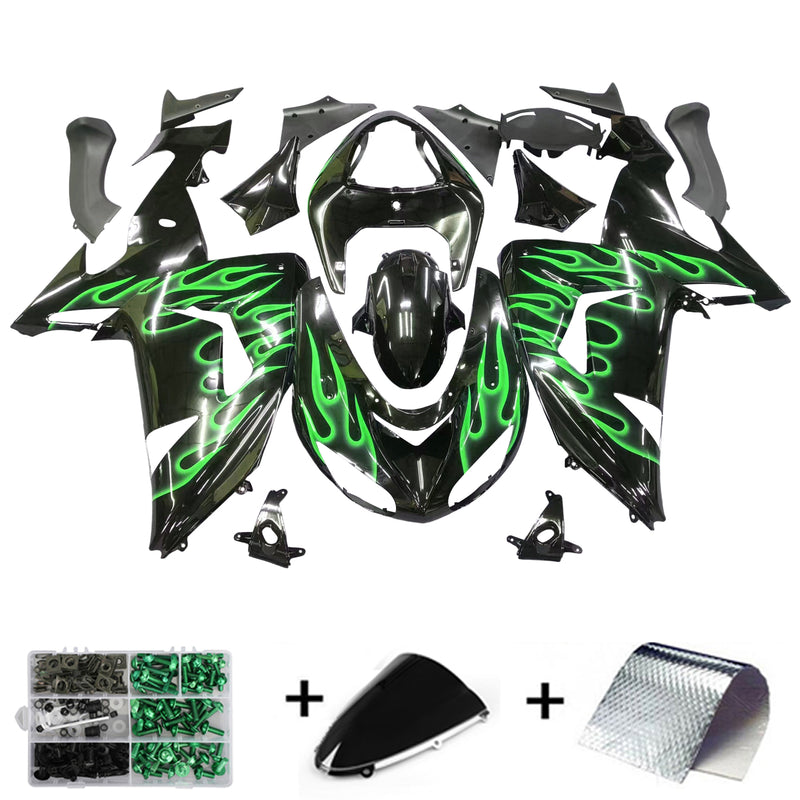 Green Flames Injection Fairing Kit Plastic Fit for Kawasaki ZX10R 2006 2007 Generic