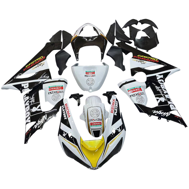 Fairings 2005-2006 Kawasaki ZX6R 636 Black White Yellow Playboy Racing Generic