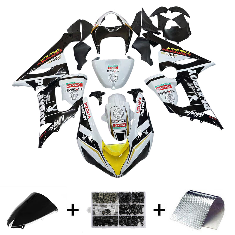 Fairings 2005-2006 Kawasaki ZX6R 636 Black White Yellow Playboy Racing Generic