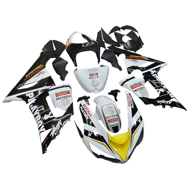 Fairings 2005-2006 Kawasaki ZX6R 636 Black White Yellow Playboy  Generic