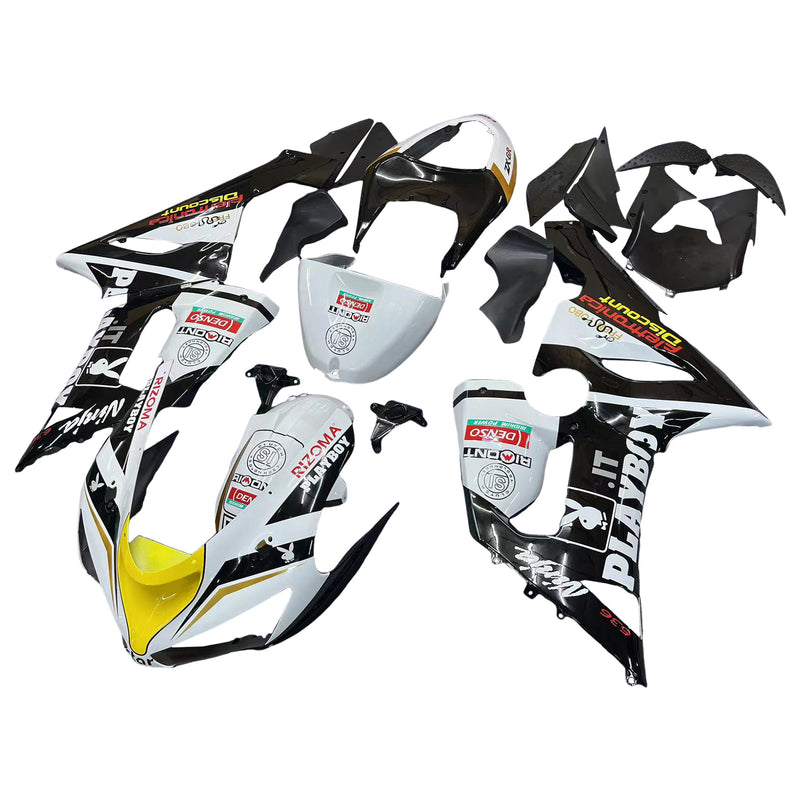 Fairings 2005-2006 Kawasaki ZX6R 636 Black White Yellow Playboy  Generic