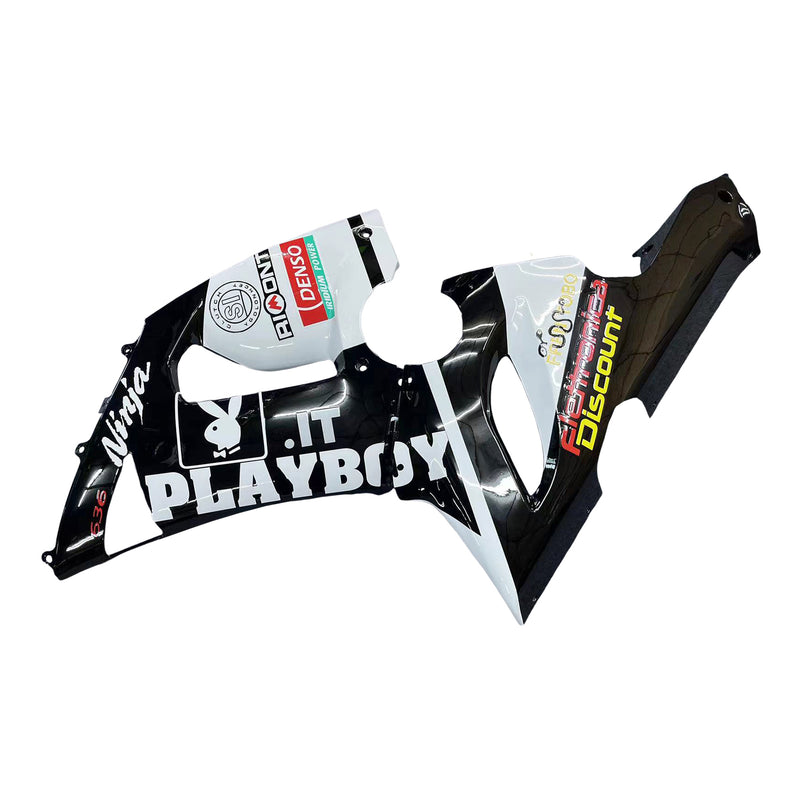 Fairings 2005-2006 Kawasaki ZX6R 636 Black White Yellow Playboy  Generic