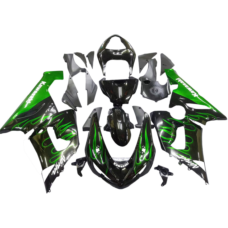 Fairings 2005-2006 Kawasaki ZX6R 636 Black & Green Flame Ninja  Generic