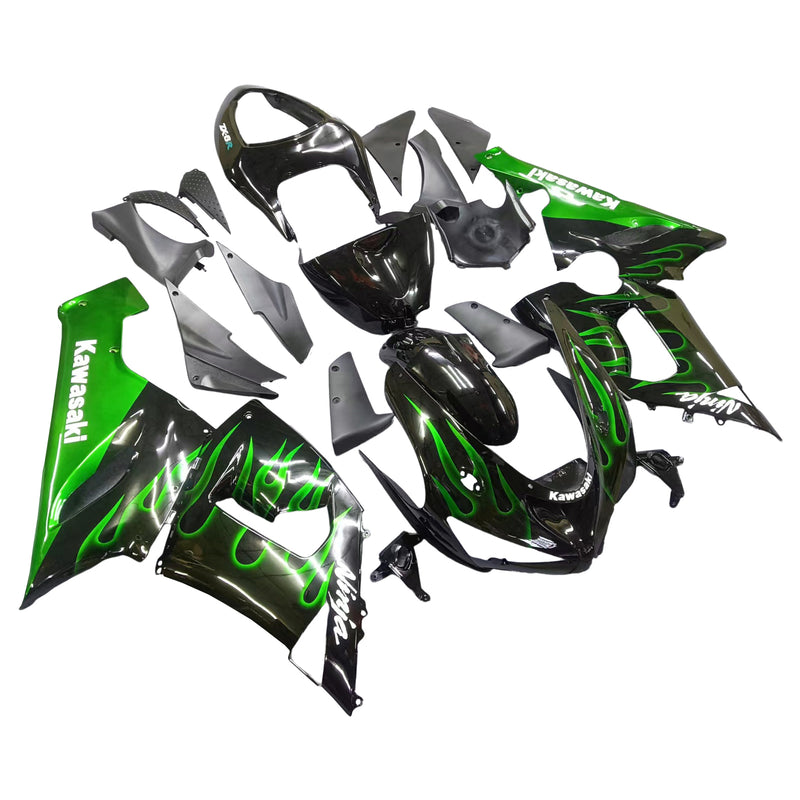 Fairings 2005-2006 Kawasaki ZX6R 636 Black & Green Flame Ninja  Generic