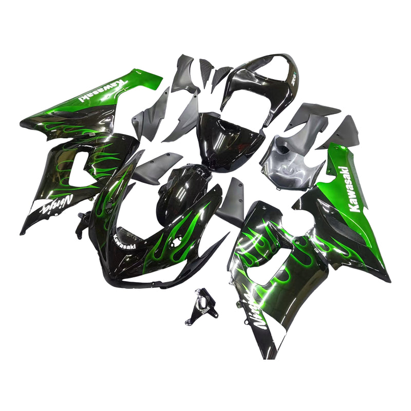 Fairings 2005-2006 Kawasaki ZX6R 636 Black & Green Flame Ninja  Generic