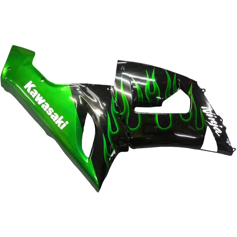 Fairings 2005-2006 Kawasaki ZX6R 636 Black & Green Flame Ninja  Generic