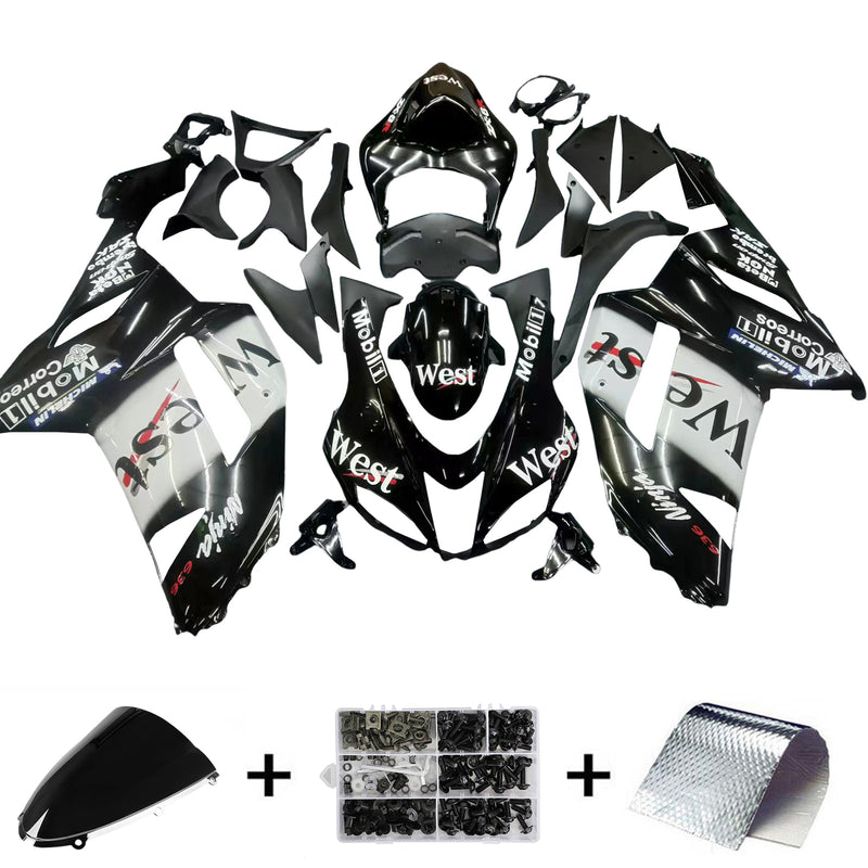 Fairings 2007-2008 Kawasaki ZX6R ZX636 Black White West Ninja  Generic