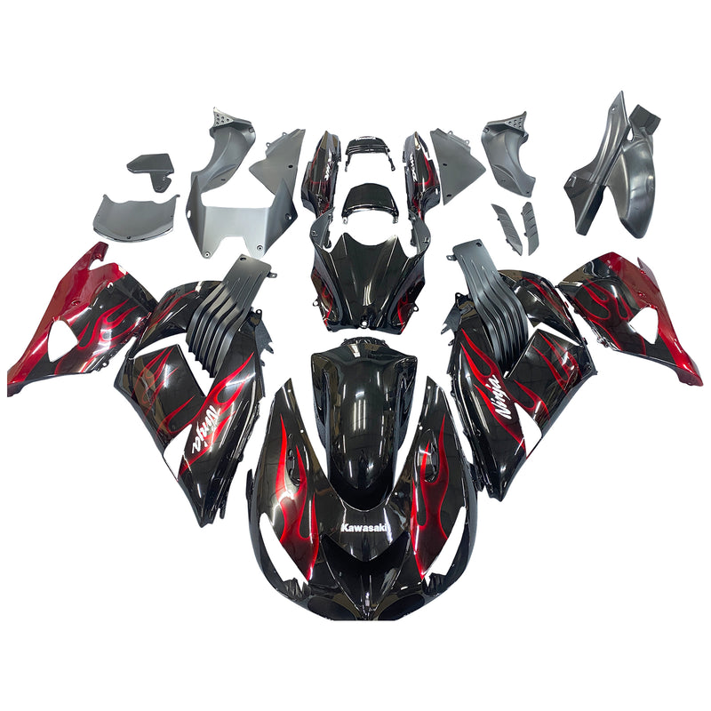 Fairings 2006-2011 Kawasaki ZX14R Black & Red Flame Ninja  Generic