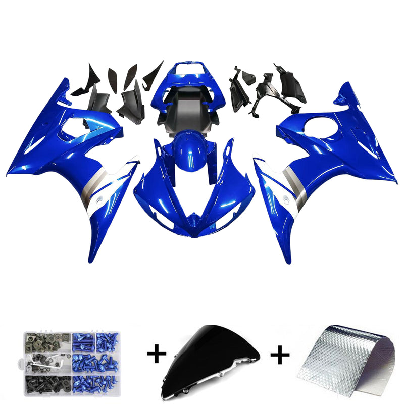 Fairing Injection Plastic Kit w/bolt Fit For YAMAHA 2005 YZF-R6 Blue White Generic
