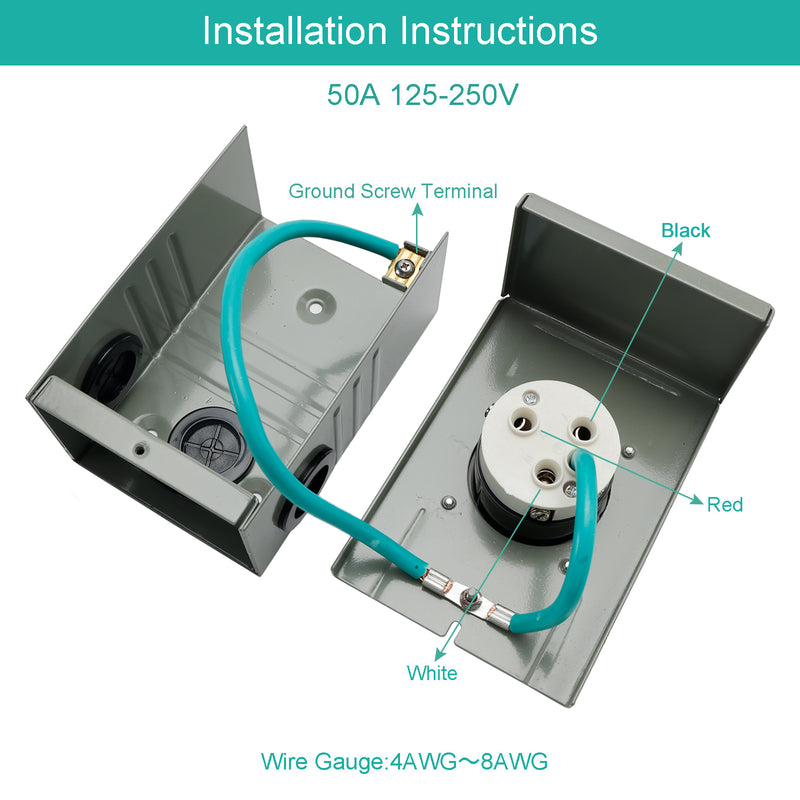 RV 50 Amp Power Inlet Box Outdoor Receptacle 3 Prong Locking Plug with LED Light