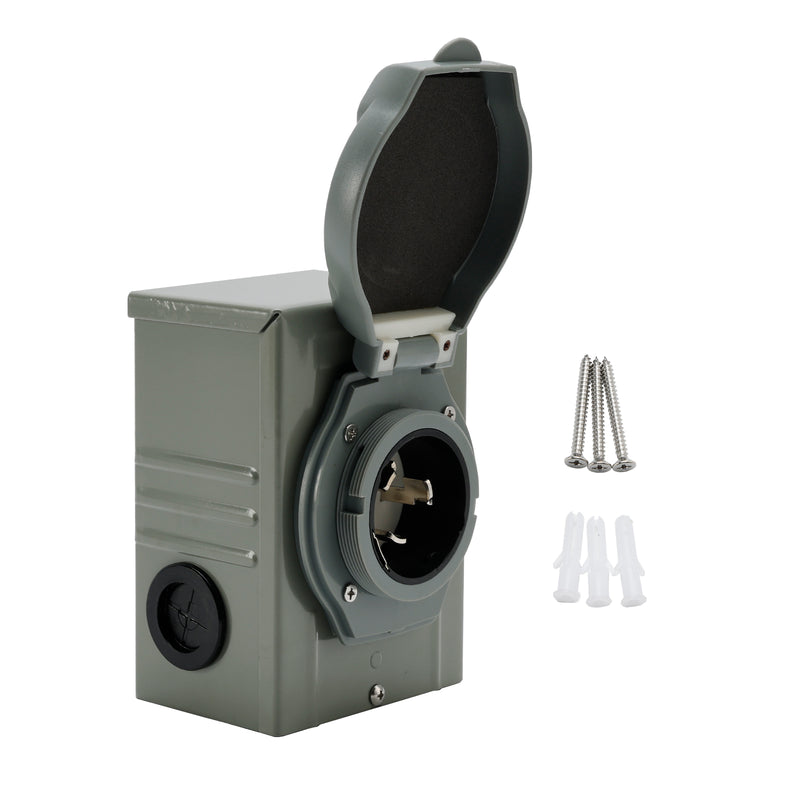 RV 50 Amp Power Inlet Box Outdoor Receptacle 3 Prong Locking Plug with LED Light