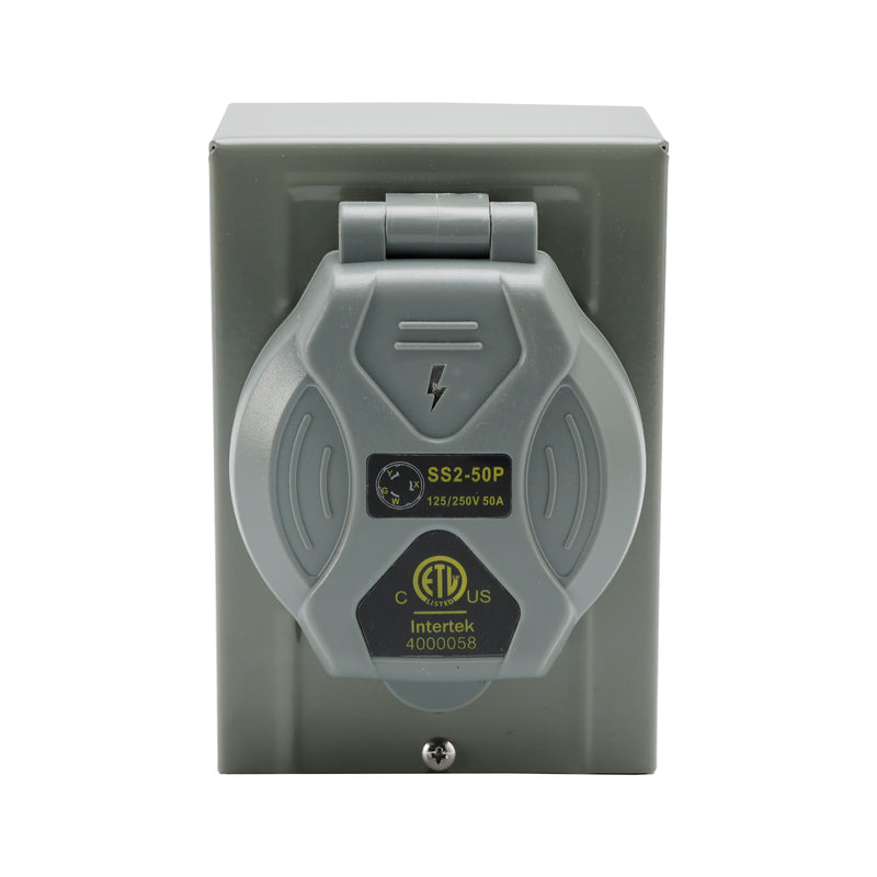 RV 50 Amp Power Inlet Box Outdoor Receptacle 3 Prong Locking Plug with LED Light