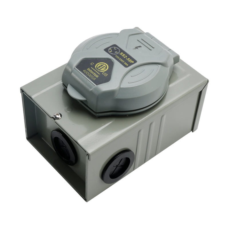 RV 50 Amp Power Inlet Box Outdoor Receptacle 3 Prong Locking Plug with LED Light