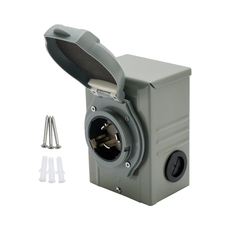 RV 50 Amp Power Inlet Box Outdoor Receptacle 3 Prong Locking Plug with LED Light