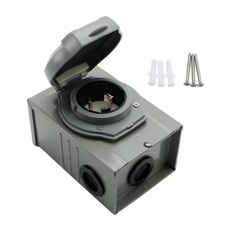 RV 50 Amp Power Inlet Box Outdoor Receptacle 3 Prong Locking Plug with LED Light