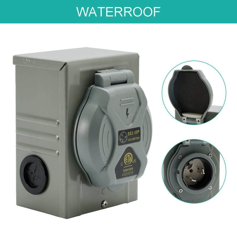 RV 50 Amp Power Inlet Box Outdoor Receptacle 3 Prong Locking Plug with LED Light