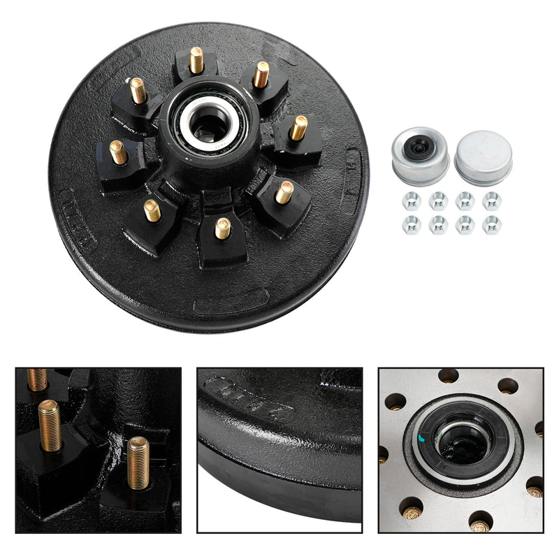Grease Trailer Hub and Drum Assembly for 5.2K-7K Axles-12"-8 on 6.5-Pre-Greased