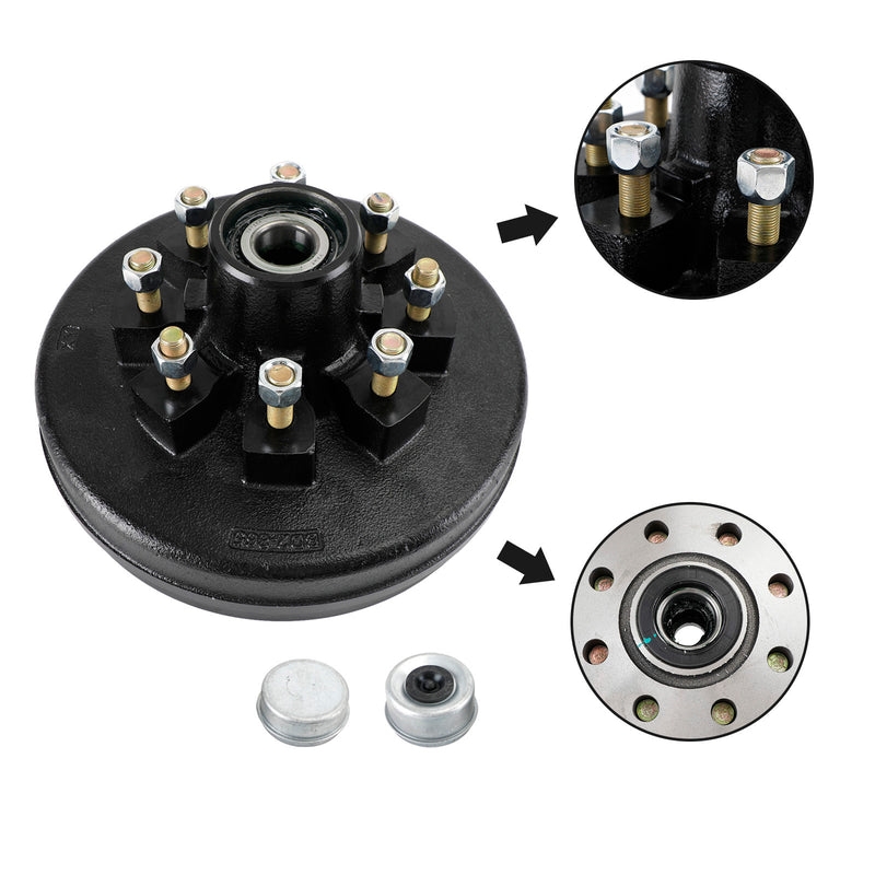 Grease Trailer Hub and Drum Assembly for 7K Axles - 12"-8 on 6-1/2-Pre-Greased