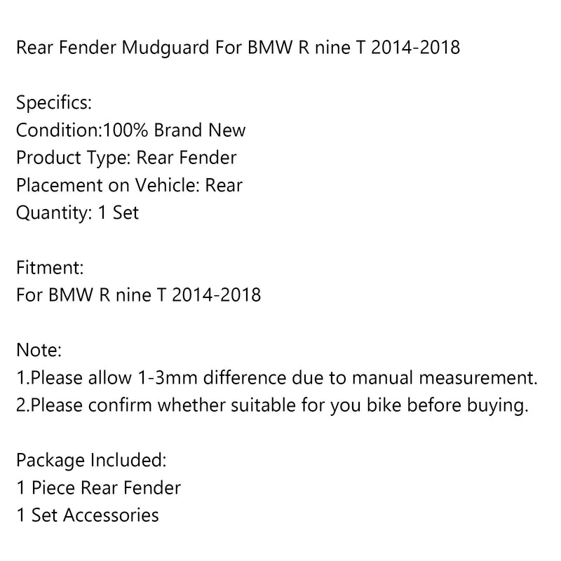 1x Motorcycle Rear Mudguard Tire Hugger Fender For BMW R NINE T 2014-2018 Generic