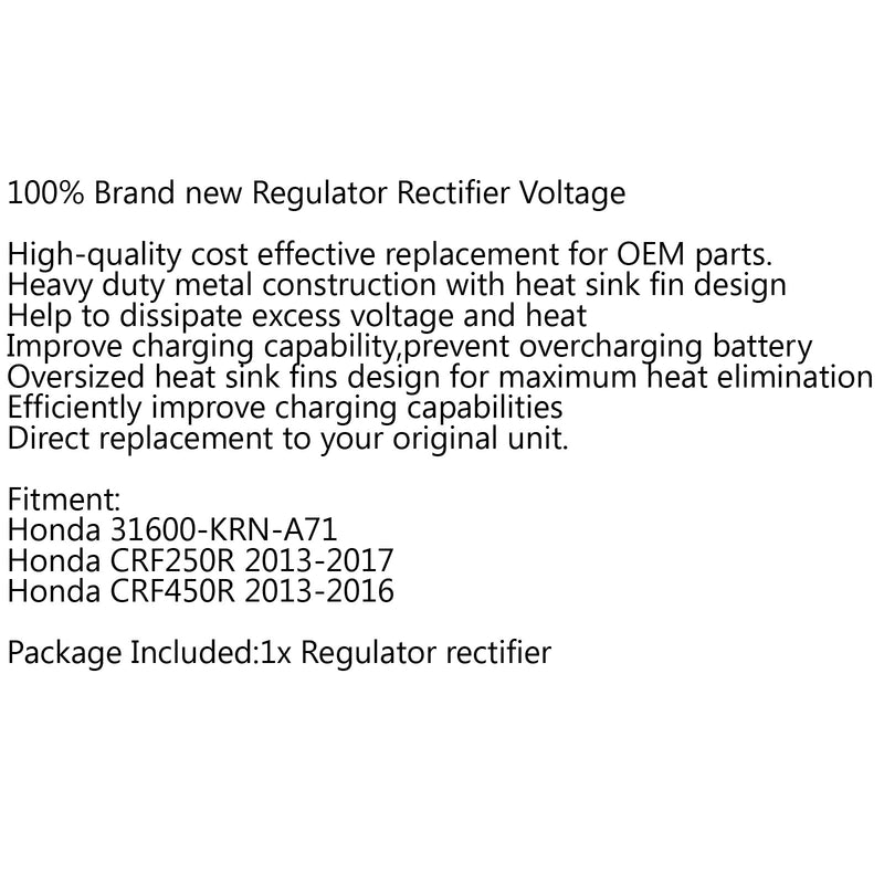 Regulator Rectifier 31600-KRN-A71 For Honda CRF250R 13-17 Honda CRF450R 13-16 Generic