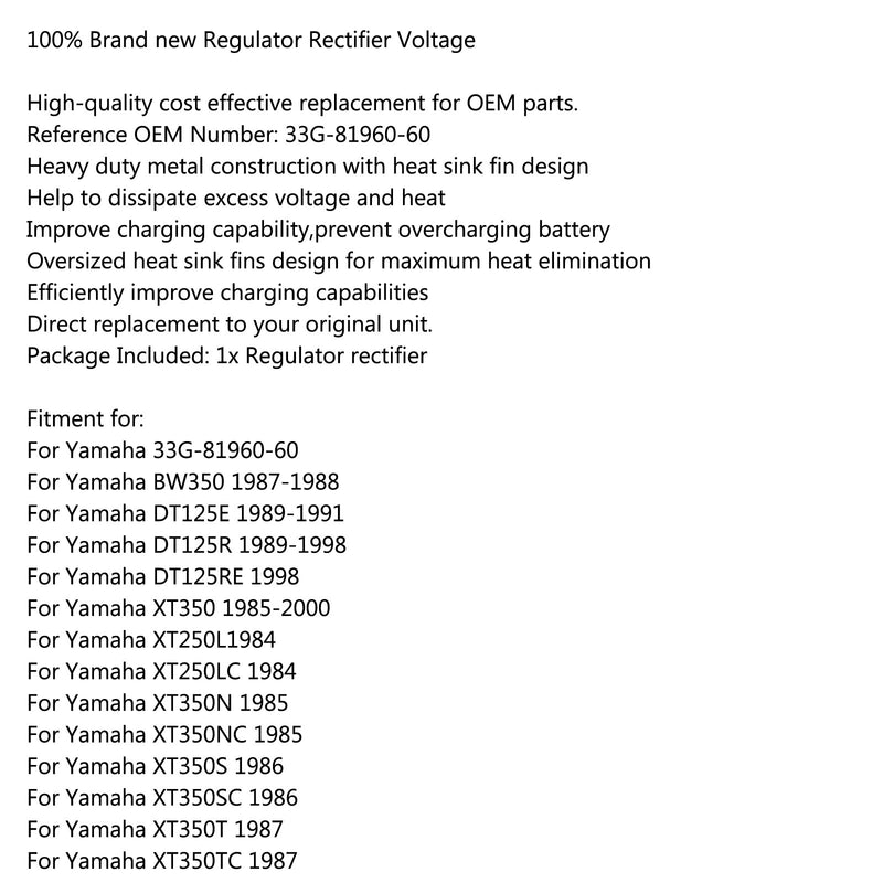 Voltage Regulator Rectifier For Yamaha BW350 DT125E DT125R XT350 XT350 N F H G Generic