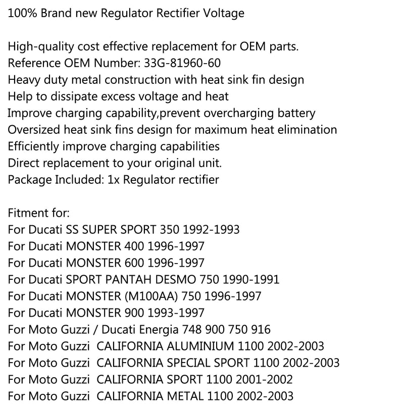 Voltage Regulator Rectifier For moto guzzi SPORT CORSA 1100 CALIFORNIA SPECIAL Generic